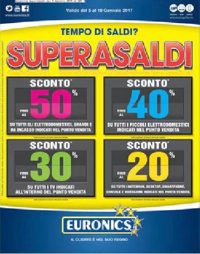 Volantino Euronics gennaio 2017 offerte e promozioni: prezzo Huawei P Lite, Samsung Galaxy S7 Edge